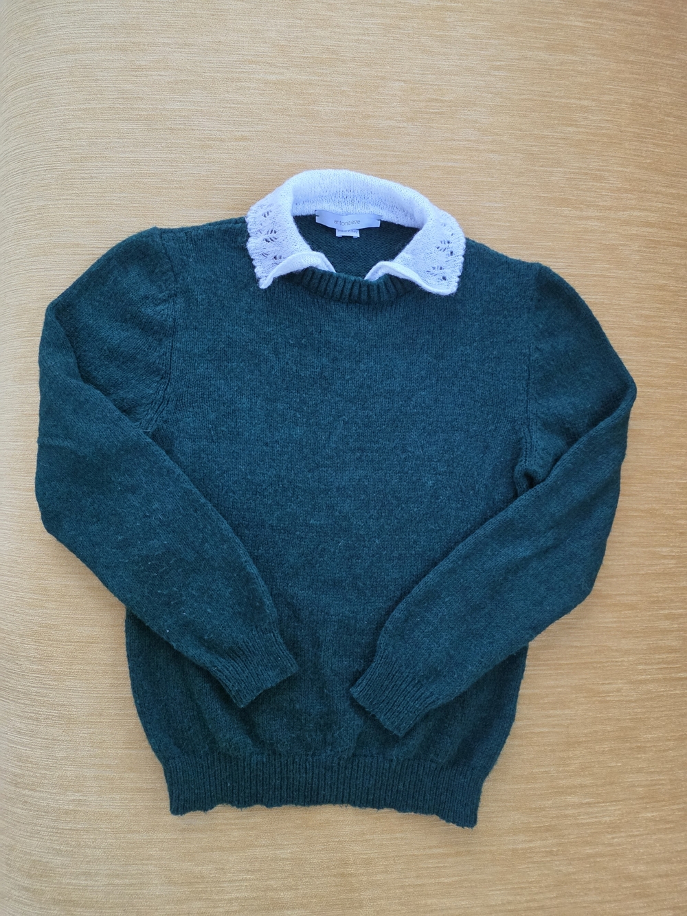 Forest Green Crewneck Sweater White Collar Antonia Erre Small Italian